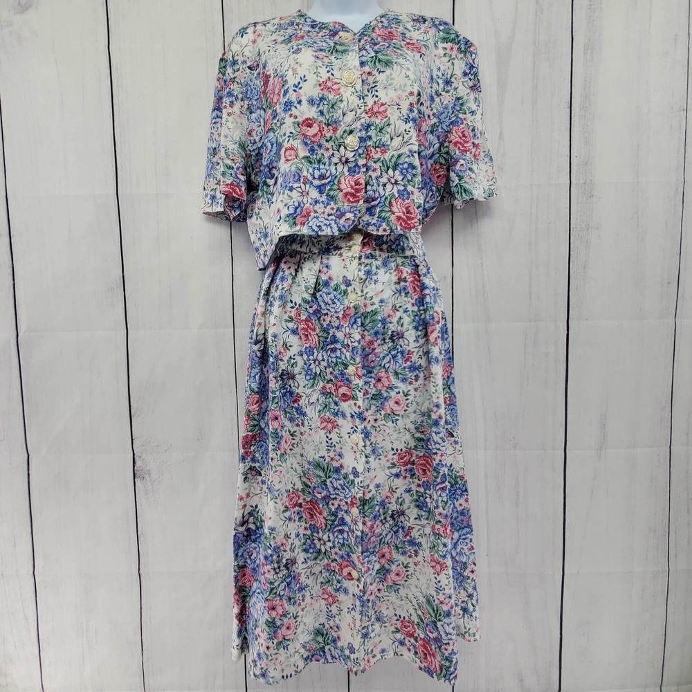 Vintage Marilyn 80's Chic Floral Short Sleeve Top and Skirt Set EUC Size Large